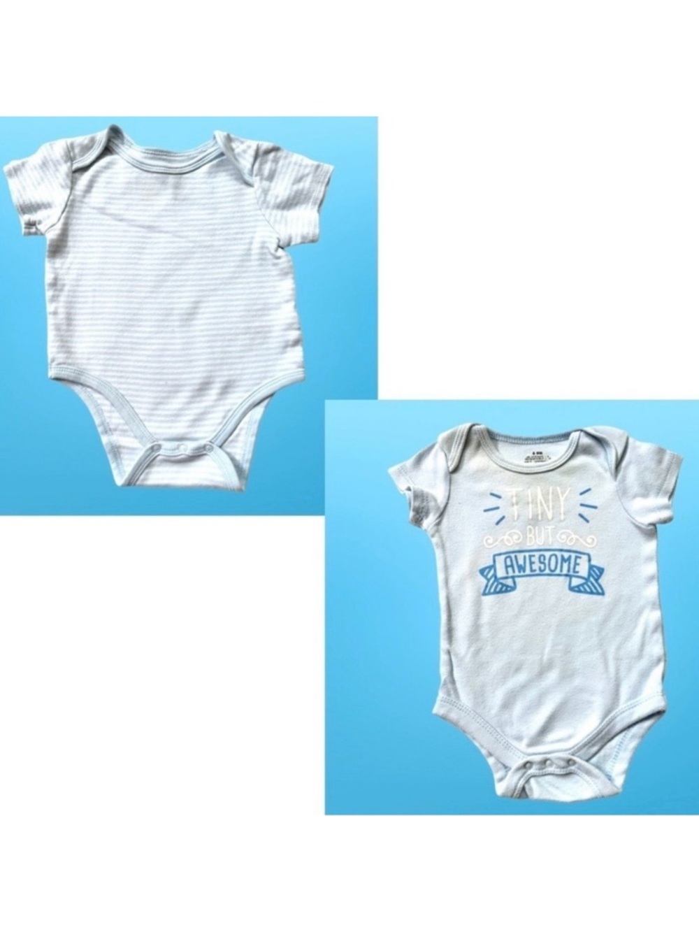 ⭐️ 5 for $25 Set of 2 Blue & White Baby Cotton Onesies Size 6–9 Months